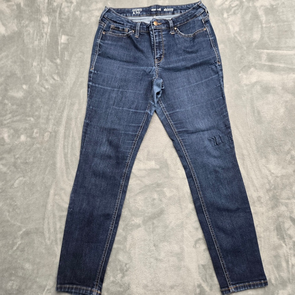 Crown & Ivy Womens Size 12R 30x28 Dark Wash Skinny Jeans Blue Stretch Denim